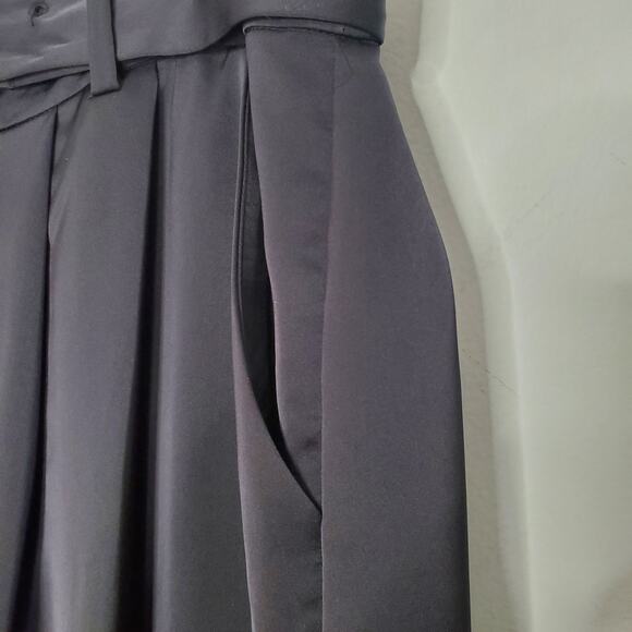 Ramy Brook Amaya Belted Satin Pants Black Pleated Wide Leg High Rise Size 12 New - Picture 9 of 14